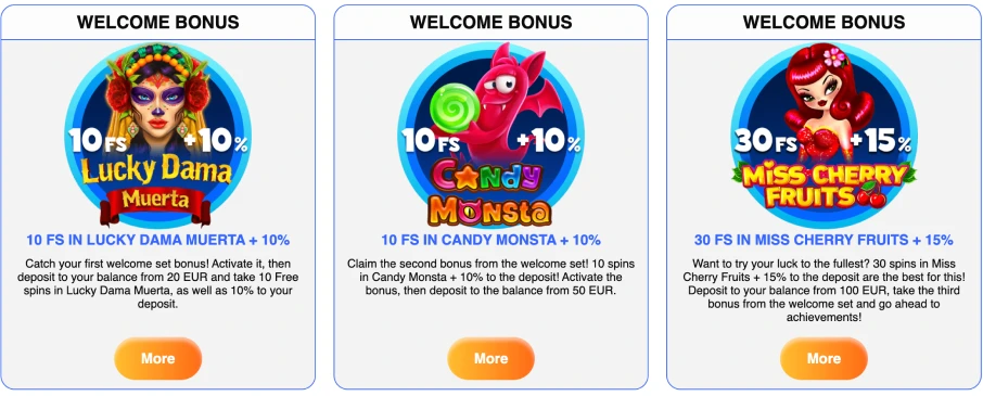 Sweety Win Casino welcome bonus stages: freespins and % to deposit